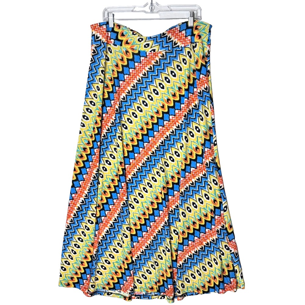 Studio Maxi Skirt Sz 1X Colorful Boho Flowy Eyecat Aztec Tribal Pull On Festival